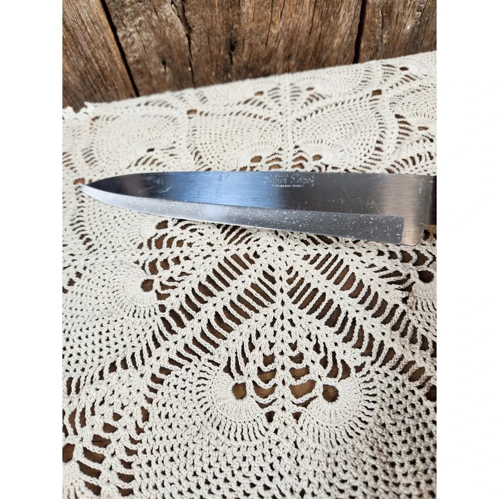 Vintage Utica Super Edge Steak Knife Longhorn‎ Steer Medallion Wood Handle USA